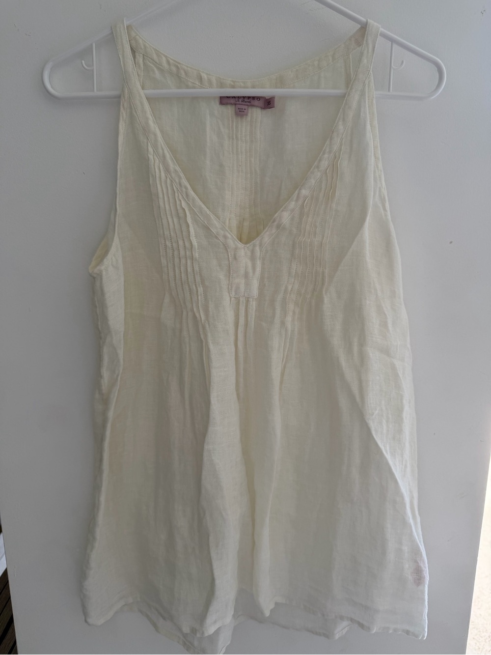 Calypso St. Barth Cream Linen V-Neck Pintuck Camisole